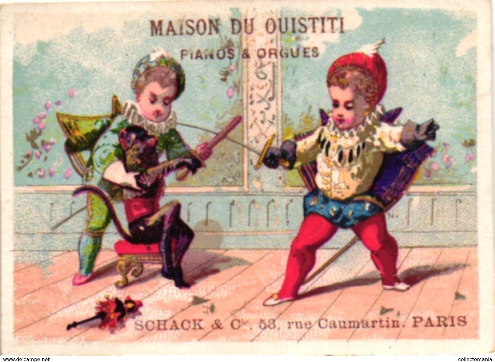 9 Trade Cards Music  PIANO  c1890  au Ouistiti Paris   Cours de Piano & Solfège Paris  Organ   Lithography