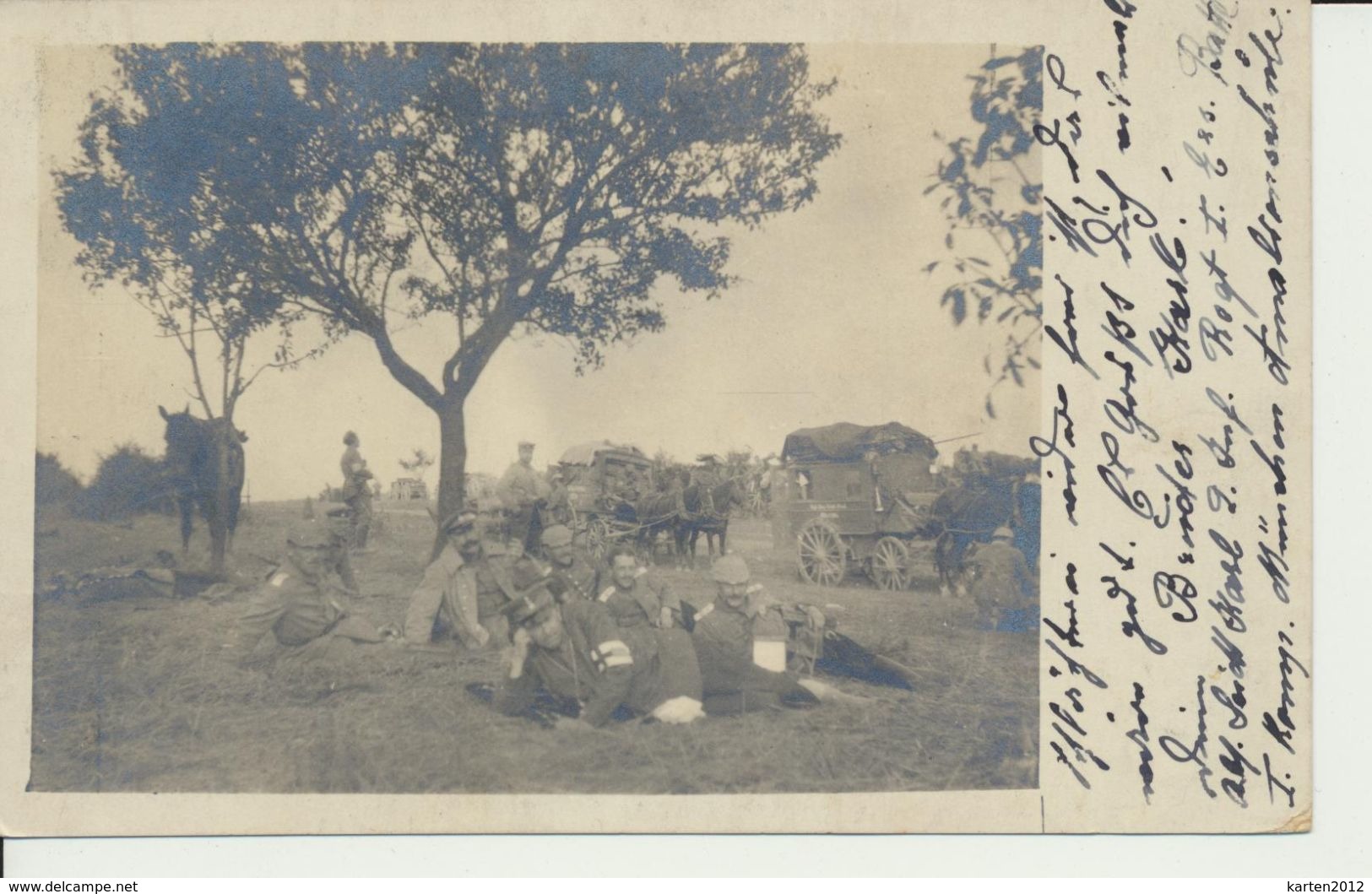 AK Ruhepause Mit Feldpostwagen - War 1914-18