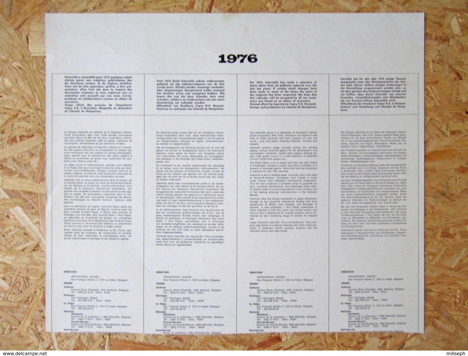 Page De Garde Du Calendrier Des Papeteries INTERMILLS 1976 -      (4402) - Grand Format : 1971-80