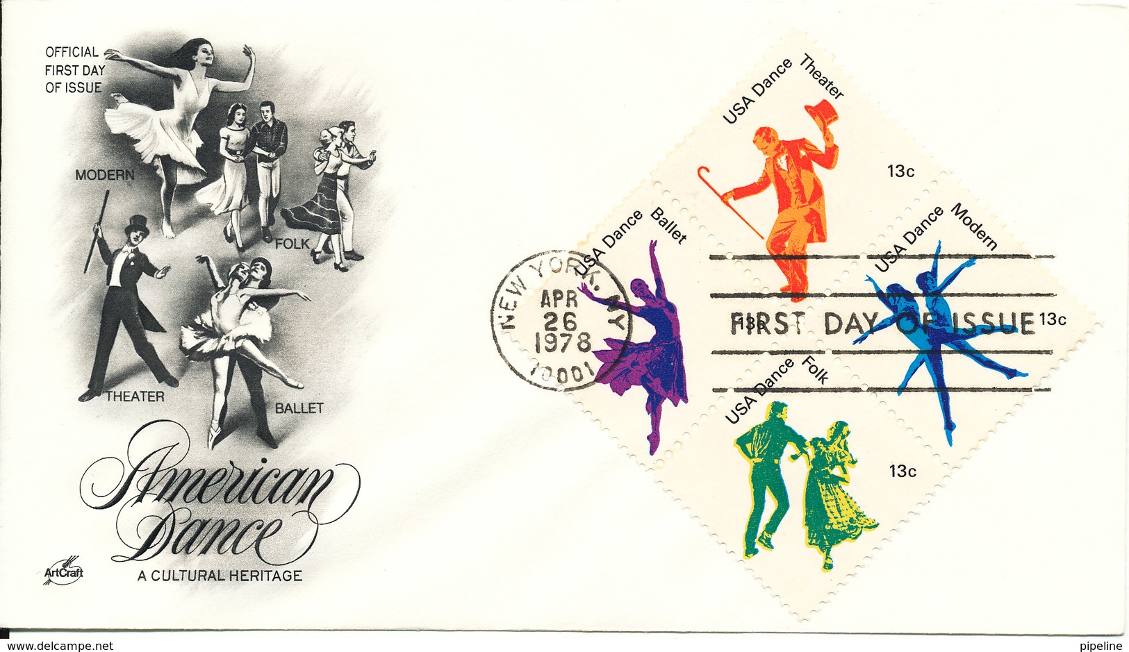 USA FDC 26-4-1978 American Dance Set Of 4 On Cover With ArtCraft Cachet - 1971-1980