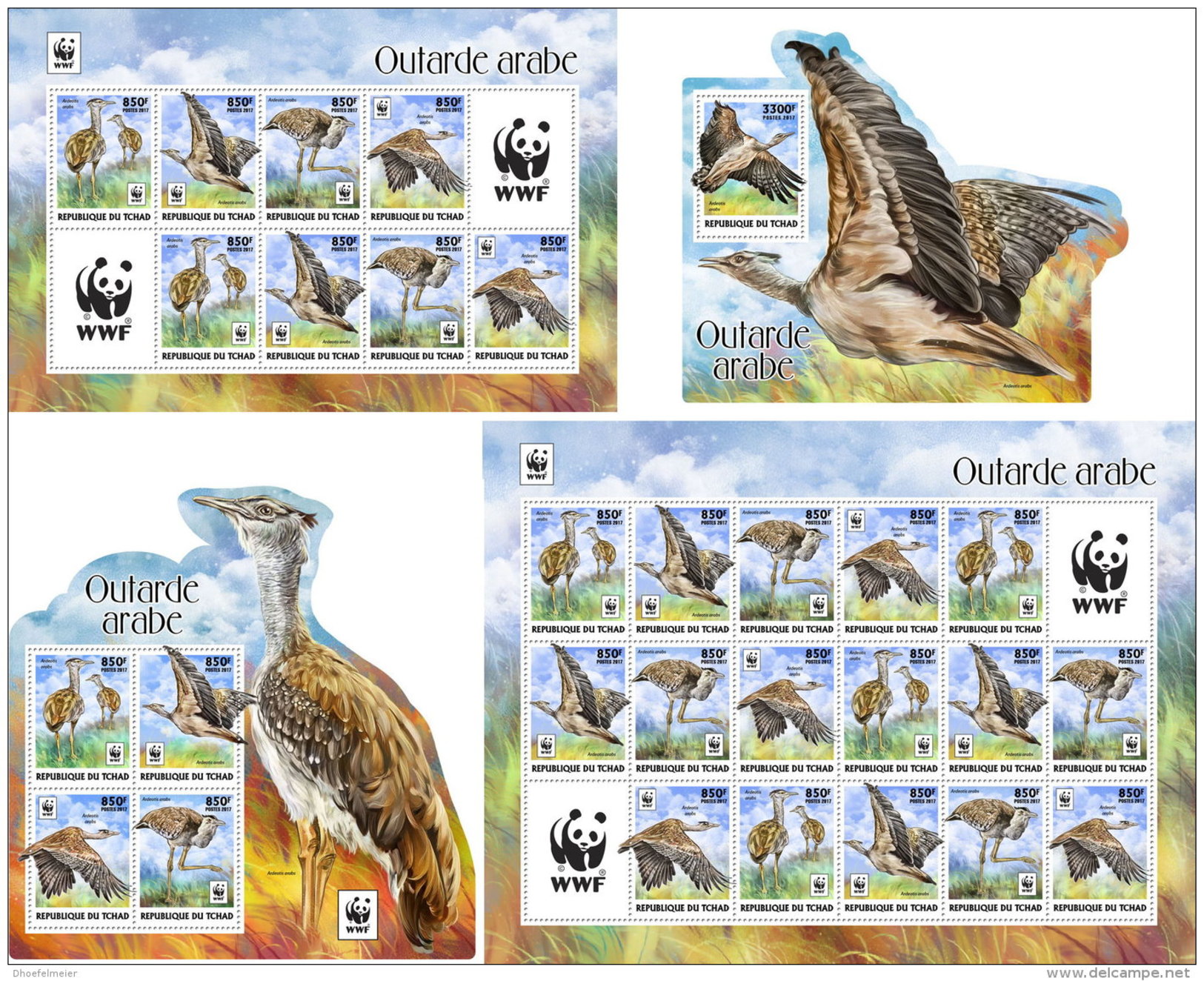 CHAD 2017 ** WWF Outarde Arabe Birds Vögel Oiseaux S/S+M/S I-III - OFFICIAL ISSUE - DH1736 - Other & Unclassified