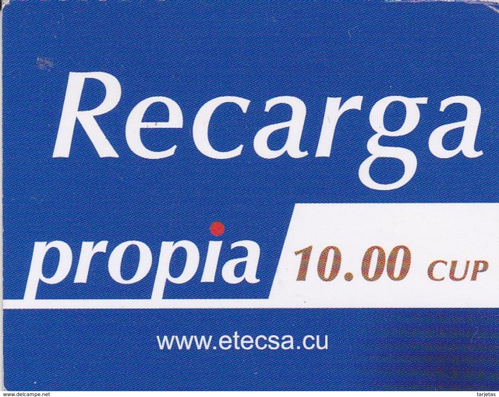 TARJETA DE CUBA DE RECARGA DE PROPIA DE 10 CUP (ETECSA) - Cuba