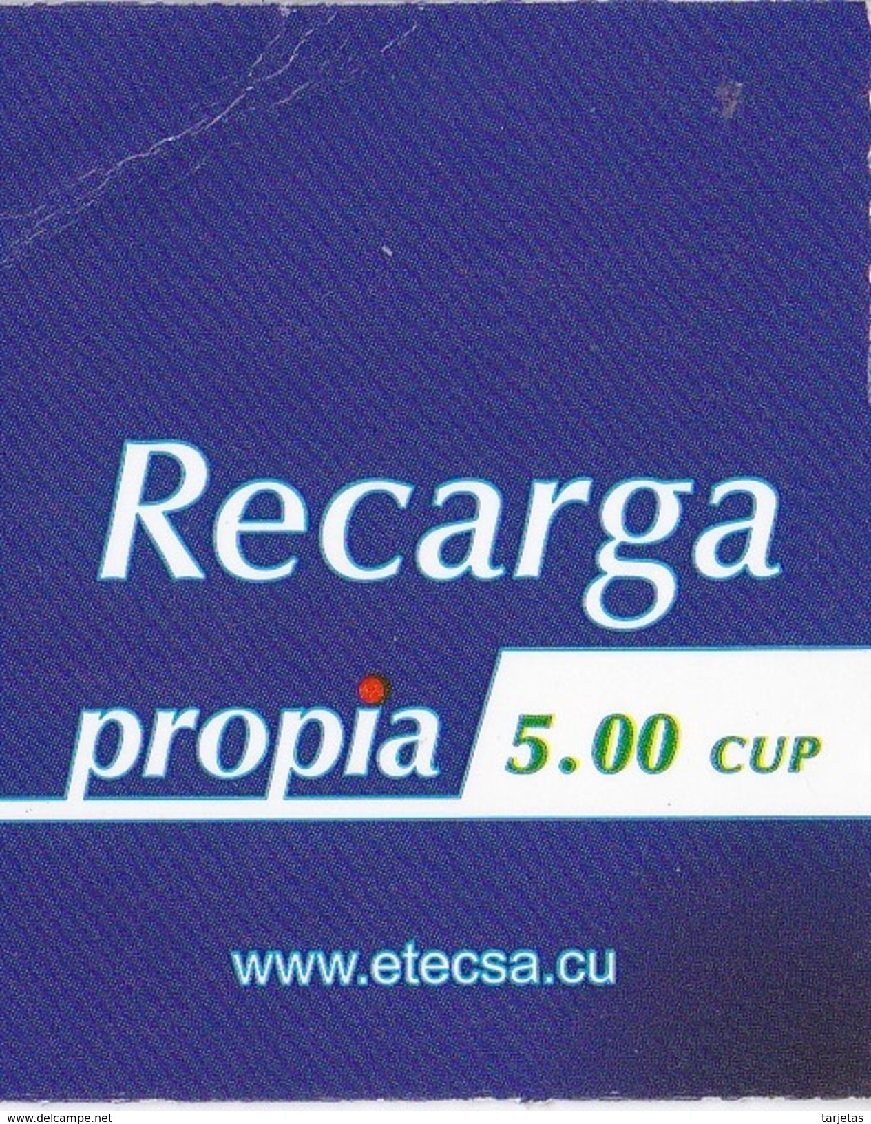 TARJETA DE CUBA DE RECARGA DE PROPIA DE 5 CUP (ETECSA) - Cuba