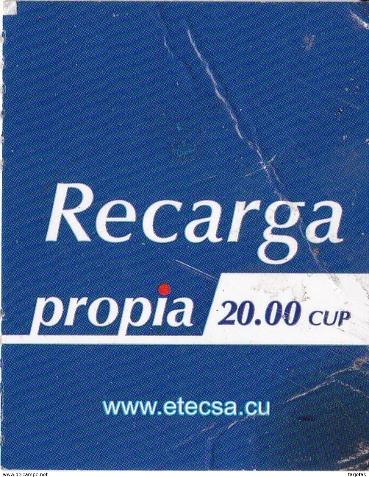 TARJETA DE CUBA DE RECARGA DE PROPIA DE 20 CUP (ETECSA) - Cuba