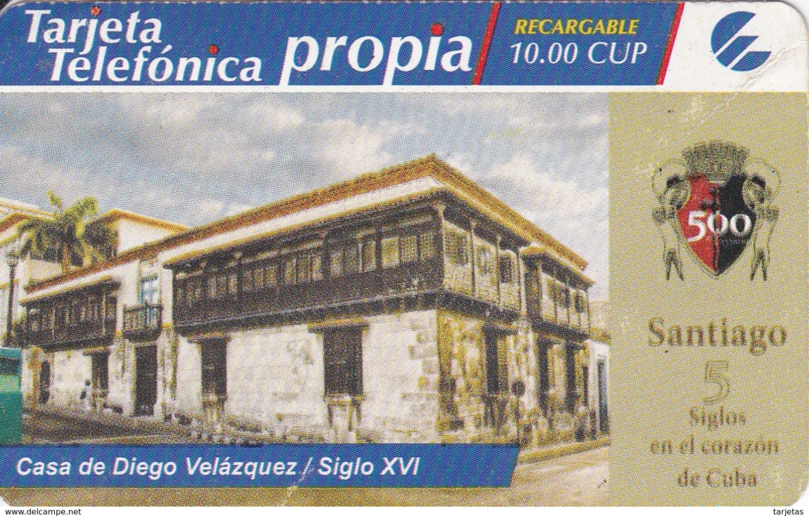 TARJETA DE CUBA DE PROPIA DE 10 CUP DE LA CASA DE DIEGO VELAZQUEZ  (ETECSA) SANTIAGO - Cuba