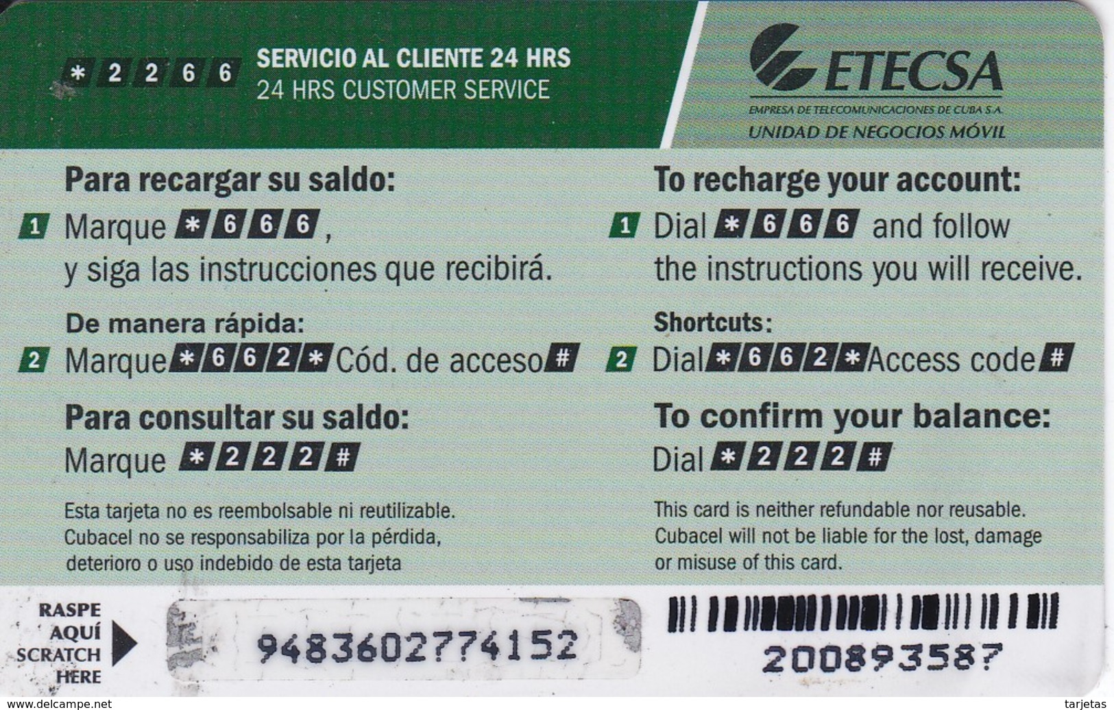 TARJETA DE CUBA DE 20 CUC DE CUBACEL GSM EN PLASTICO  (ETECSA) - Cuba