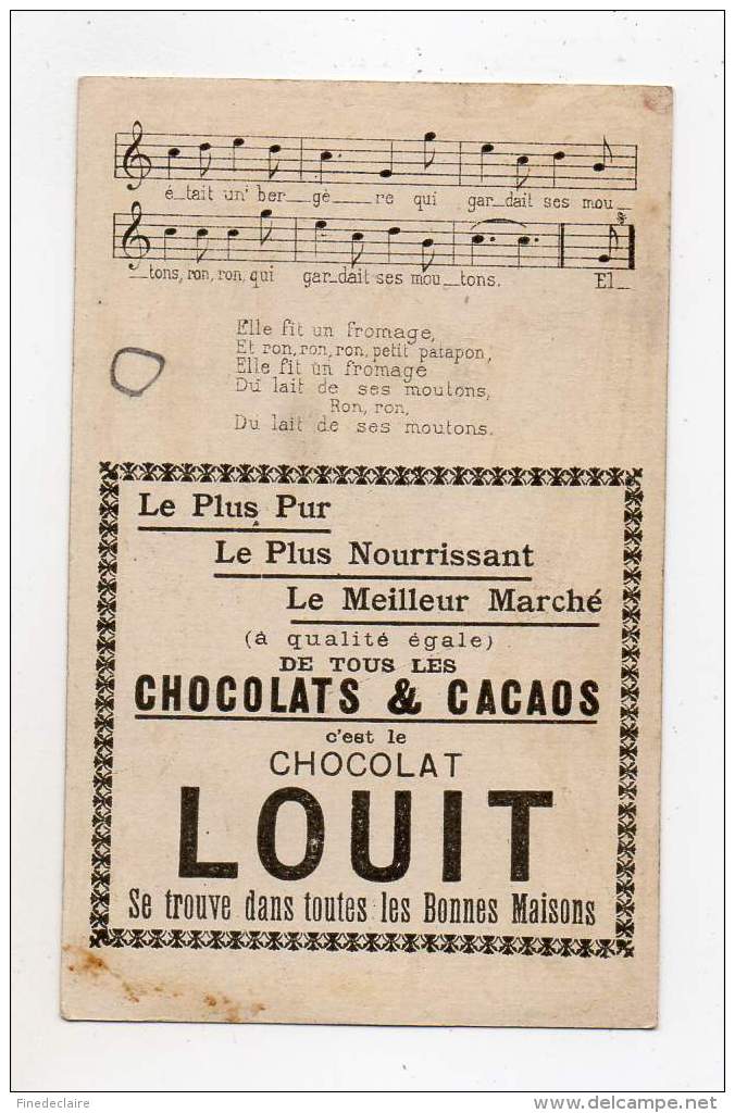 Chromo - Chocolat Louit - Il était Un' Bergère - 1er Et 2° Couplets - Louit