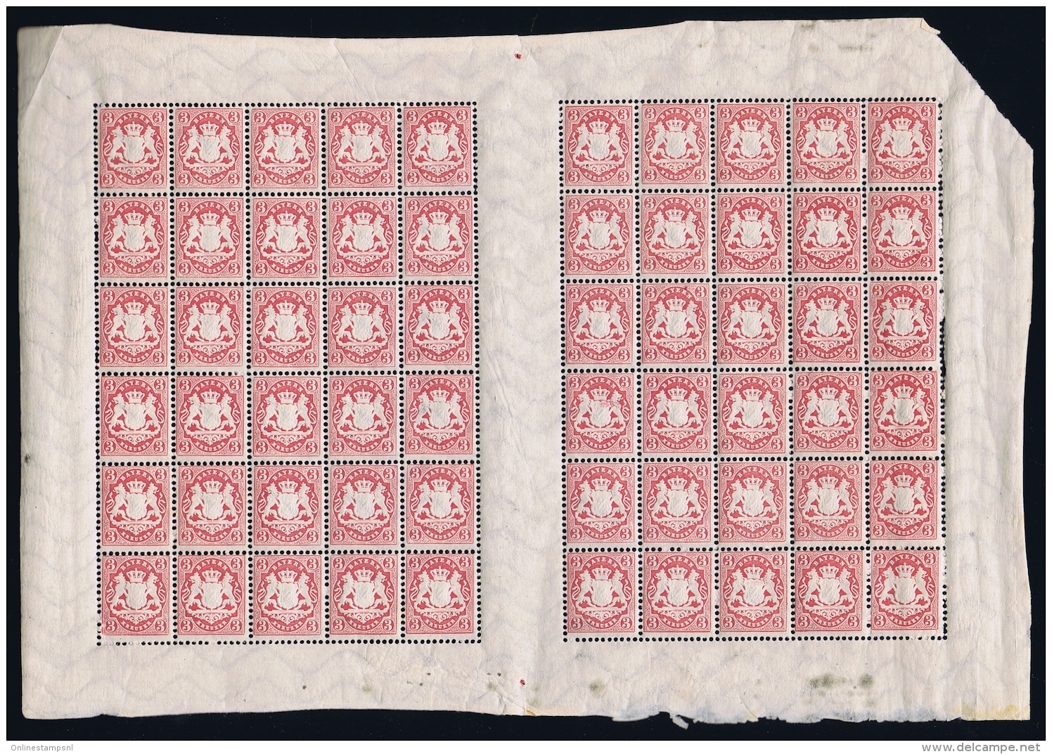 Bayern 1875 Complete Sheet Of Mi Nr 33  Stamps Are MNH/Postfrisch - Sonstige & Ohne Zuordnung