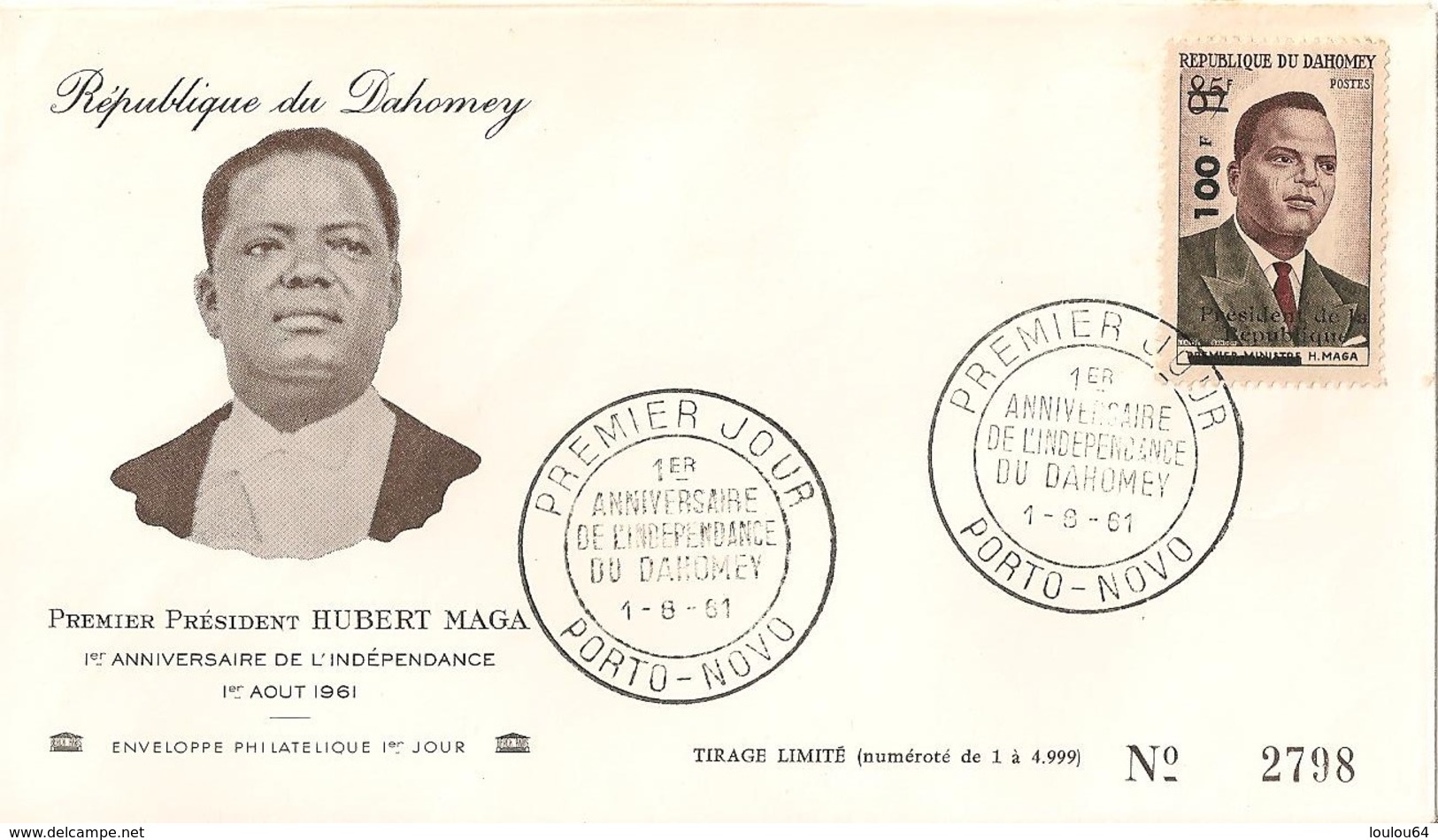 Timbre - Afrique - Bénin - Dahomey - PREMIER JOUR - N° 2798 - 1er An. De L´Indépendance - PORTO-NOVO - 1961 - - Bénin – Dahomey (1960-...)