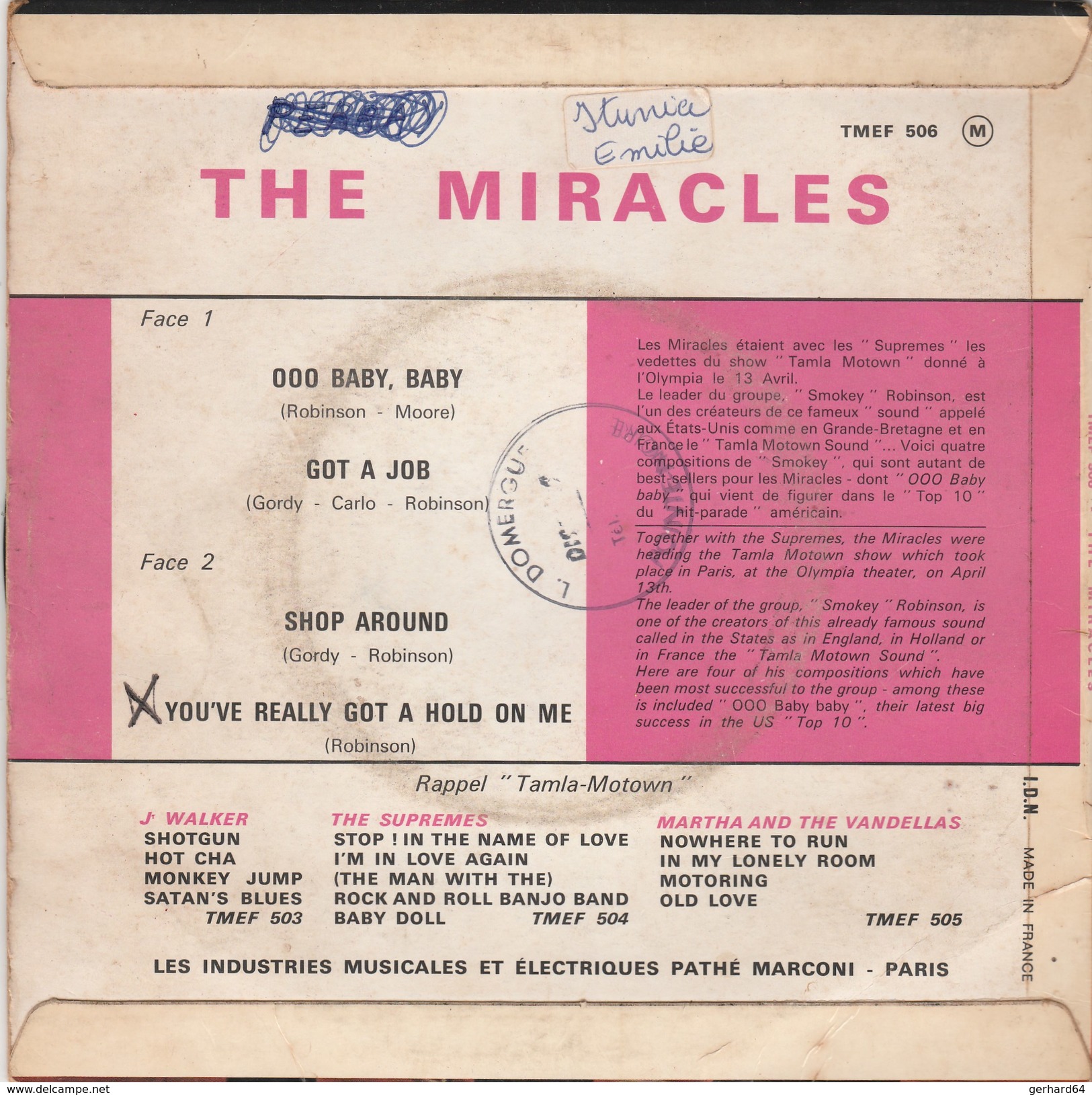 THE MIRACLES (Ooo Baby, Baby) 45 Trs &ndash; Vinyl (Lot 2) - Andere - Engelstalig