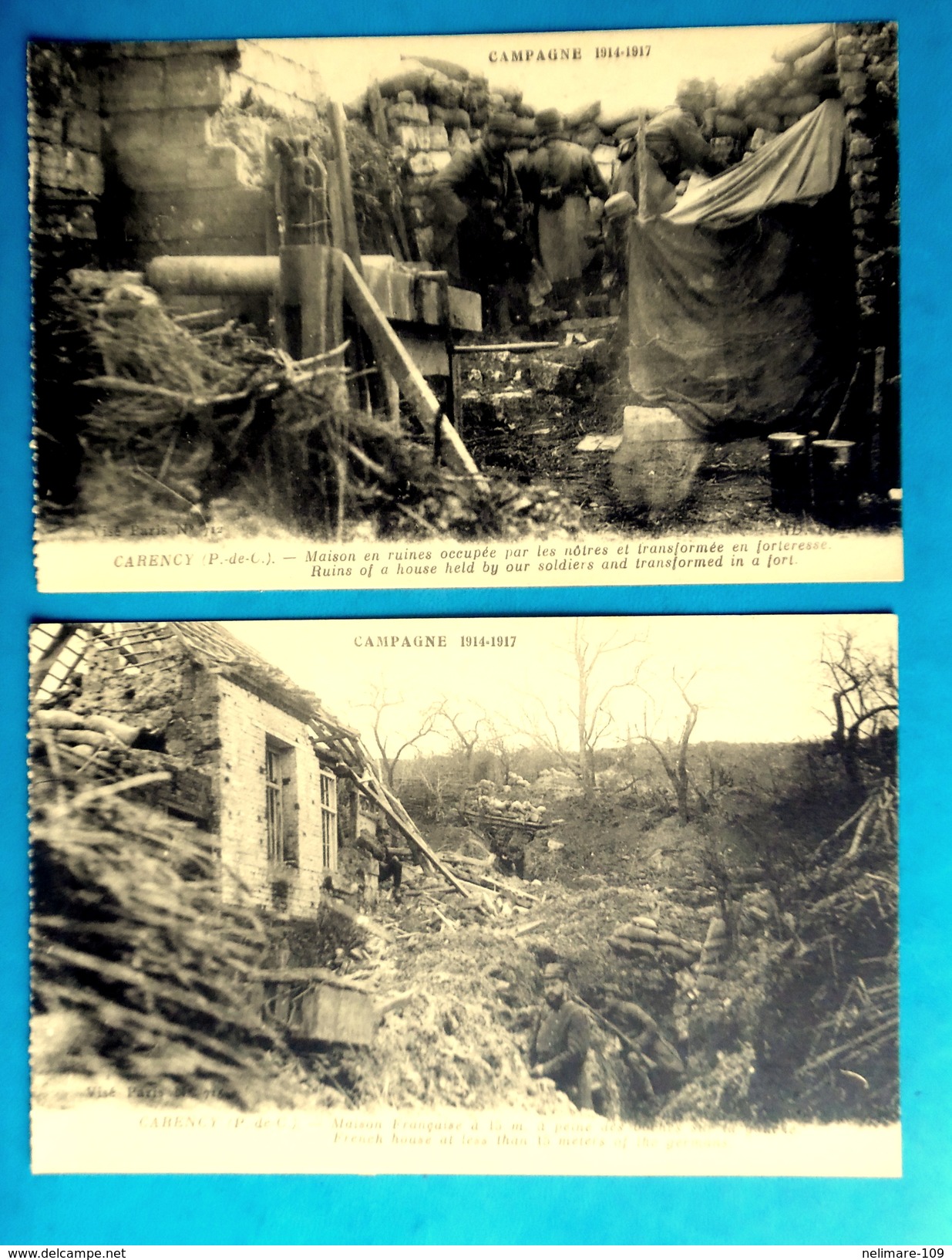 2 Cpa GUERRE 1914 CARENCY Près LENS LIEVIN BULLY LES MINES - RUINES - Lens