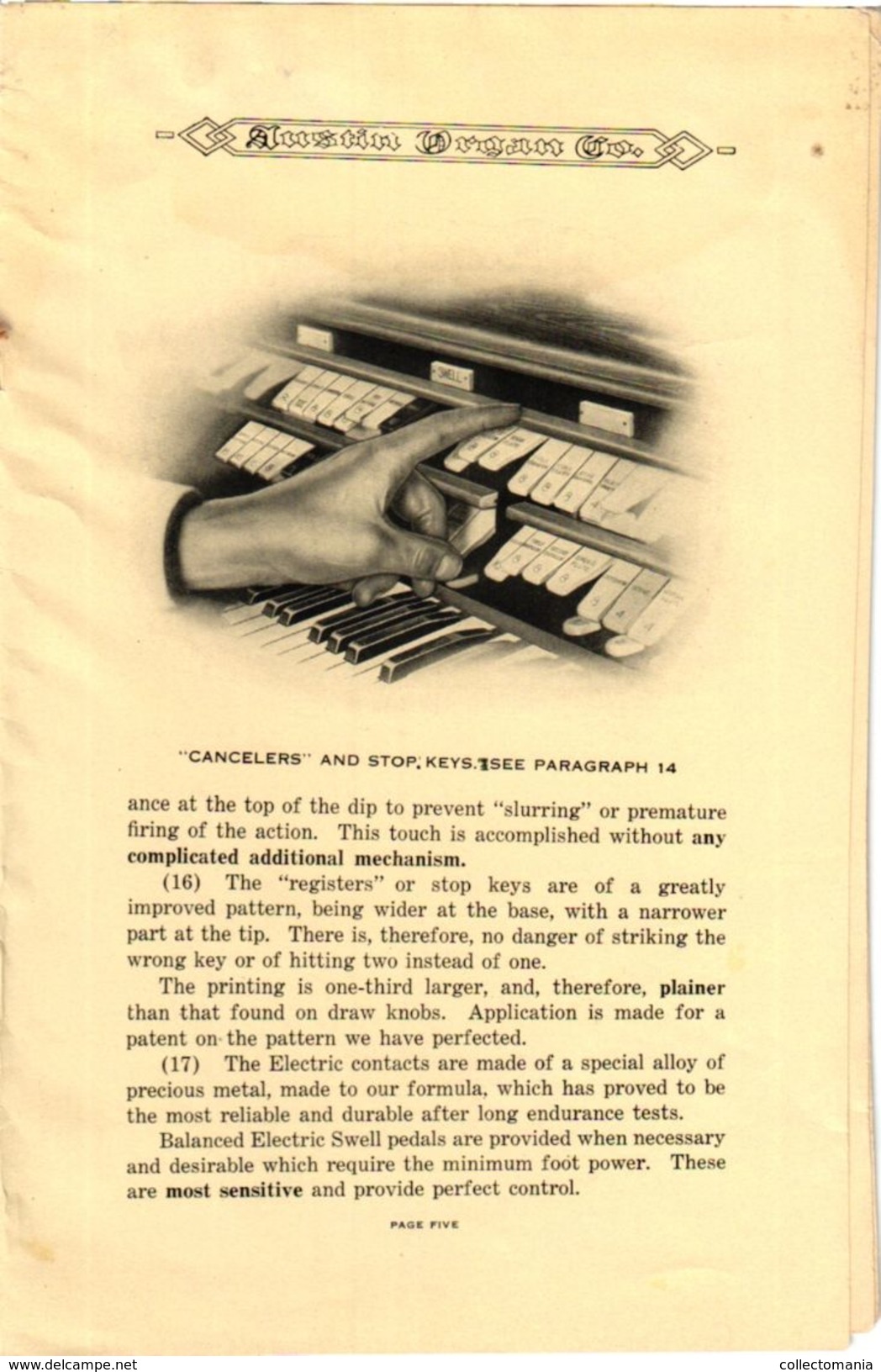 1 Folder Music Organs  Pub.Austin Organ  Company  New Console  Construction  Keys Open Type - Publicidad