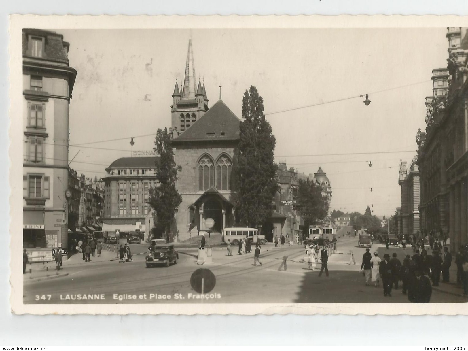 Suisse Vaud Lausanne église Et Place St François Arret Tramways 1936 - Lausanne