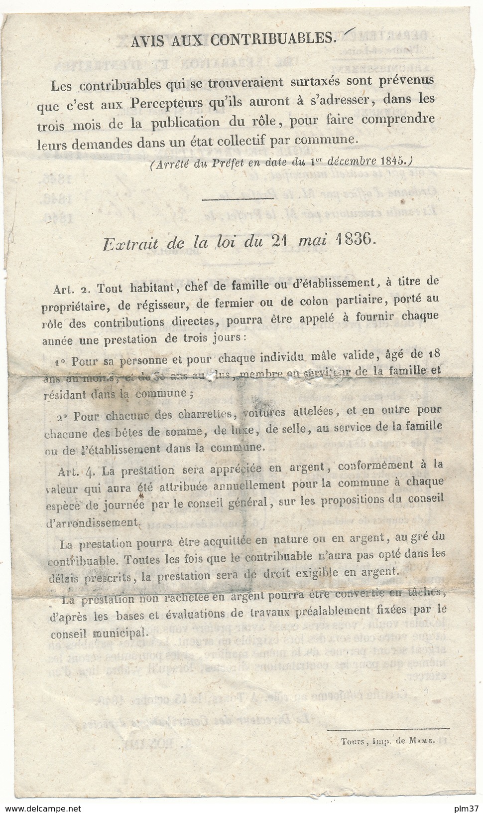 SAINT AVERTIN, Indre Et Loire , 1846 - Travaux De Réparation Et D'Entretien Des Chemins Vicinaux - 2 Scans - Documents Historiques