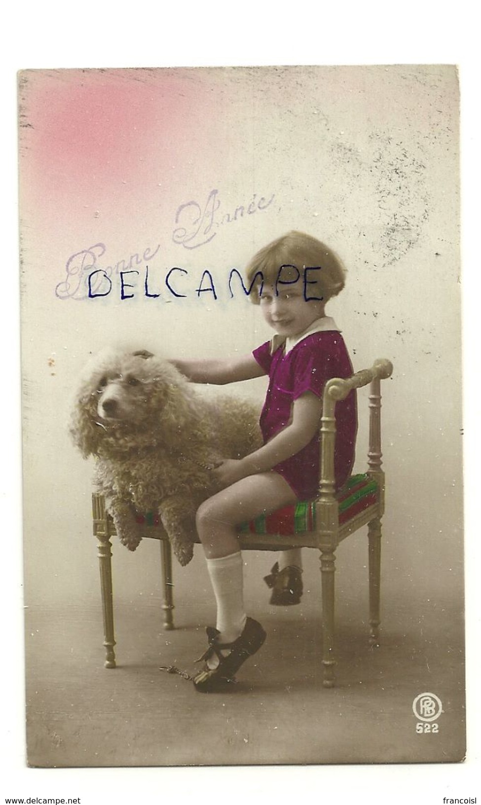 Bonne Année. Photographie. Petite Fille Et Chien Sur Un Banc. 1922 - Nouvel An