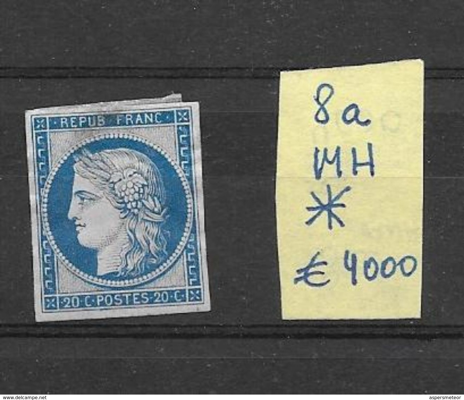 FRANCE CERES YVERT NR. 8a Bleu Fonce Dite MARQUELET MH AVEC GOMME ORIGINALE AVEC CHARNIERE - 1849-1850 Cérès