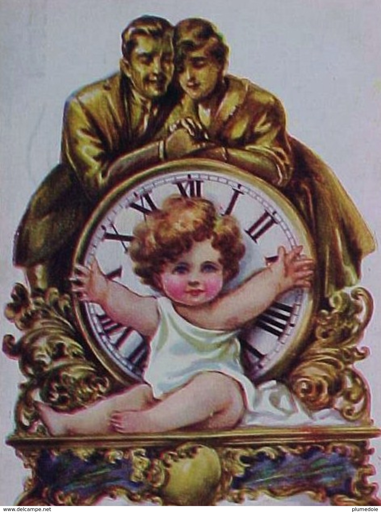 Cpa ILLUSTRATEUR FRED SPURGIN BEBE JEUNE ENFANT ASSIS CONTRE  PENDULE DOREE 1917, BABY ON A CLOCK HAPPY HOURS  A/s - Disegni Infantili