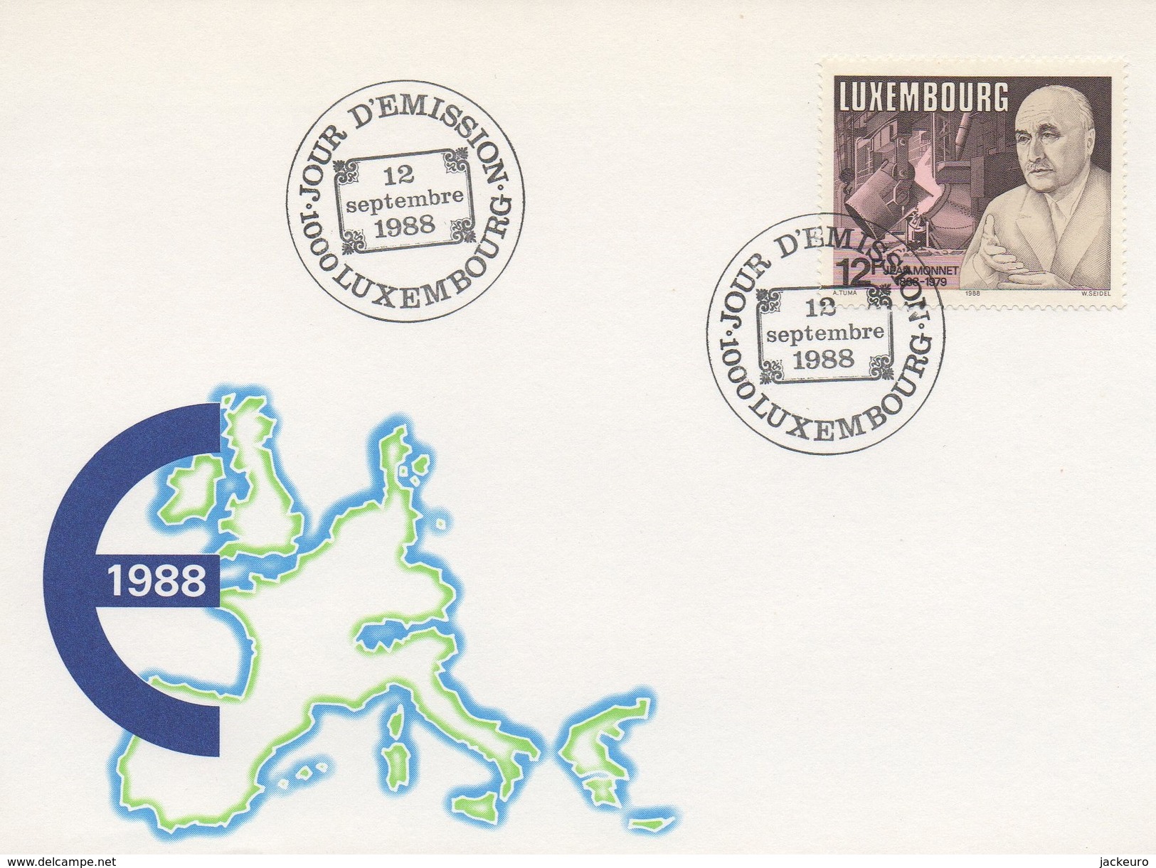 1088 CEE EG EU - Jean Monnet 1888 - 1979  Luxembourg FDC 12/09/1988 TB - EU-Organe