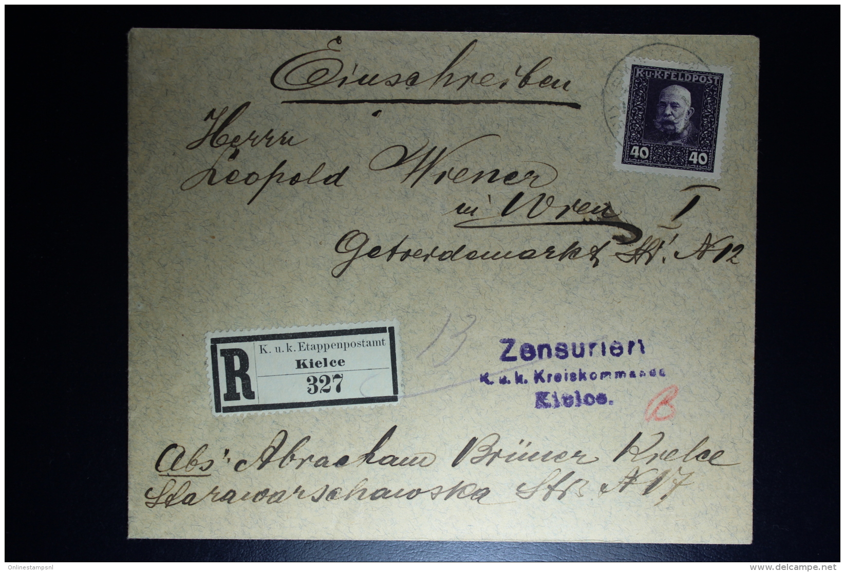 AUSTRIA: KuK  Registered Cover Etappenpost  Poland Kielce 1916 To Vienna  Censor Cancel  Michel 75 - Briefe U. Dokumente