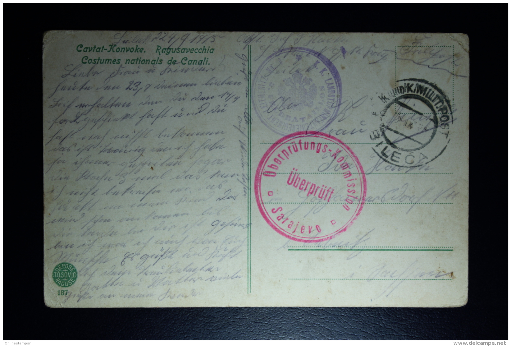 AUSTRIA: KuK Postcard Used As Fieldpostcard Etappenpost Bosnie-Herzegowina Bileca 1915 Sarajevo - Briefe U. Dokumente
