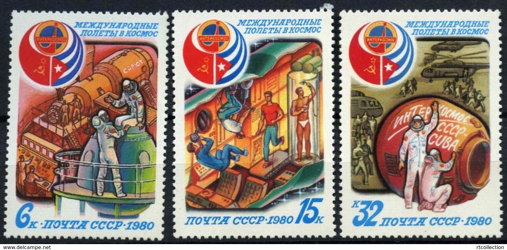 USSR Russia 1980 Havana Intercosmos Cooperative Space Flags Space Intercosmos Spacemen Stamps MNH Mi 4994-96 SG#5035-7 - Unused Stamps