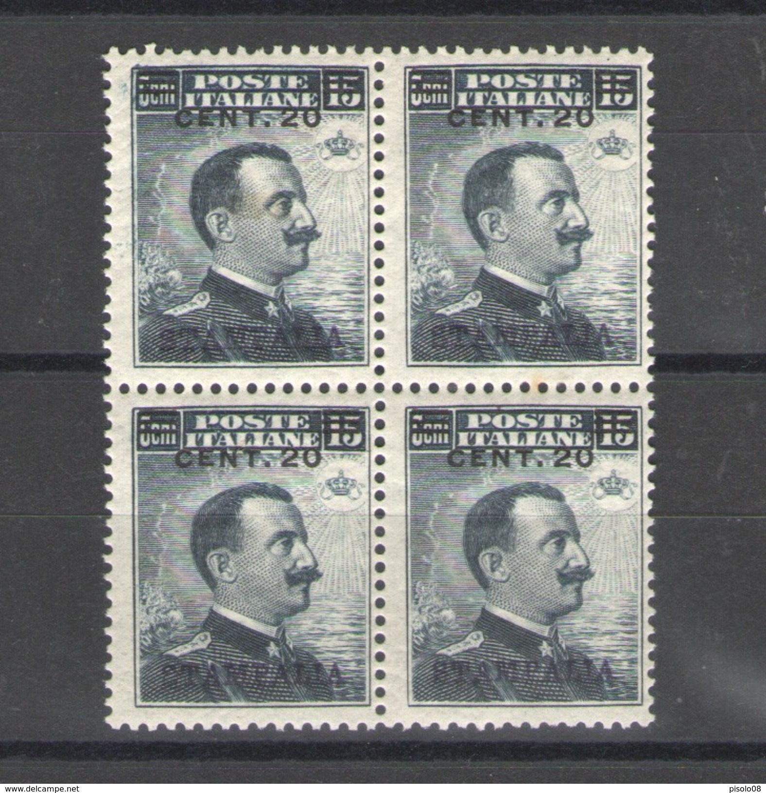 EGEO STAMPALIA 1916 20 CENTESIMI SU  15 CENTESIMI QUARTINA ** MNH - Egée (Stampalia)