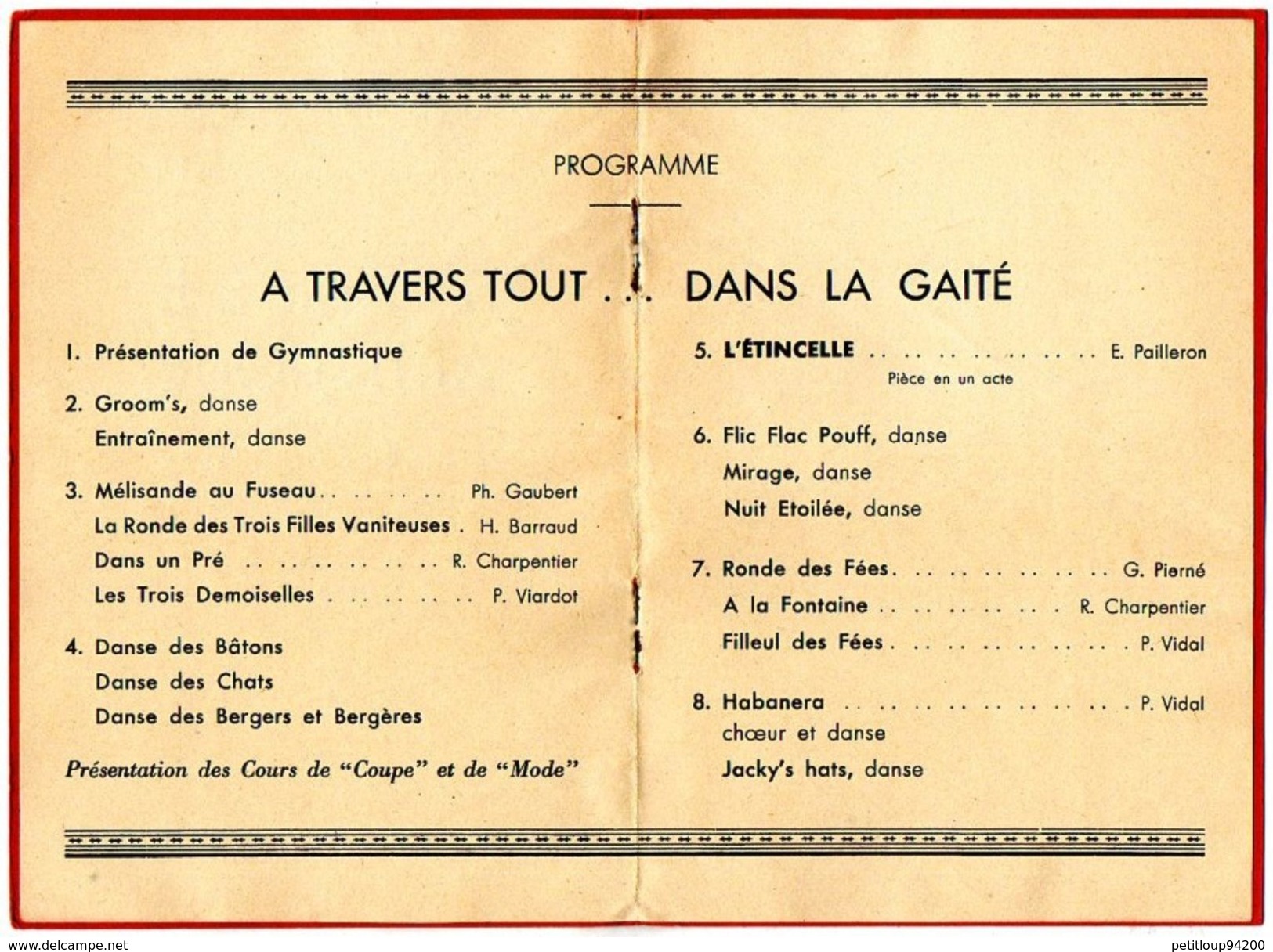 PROGRAMME SOIREE ARTISTIQUE FOYERS FEMININS DE FRANCE FFF Gymnastique Chant Dictons Et Danse  JUIN1939 - Gymnastiek