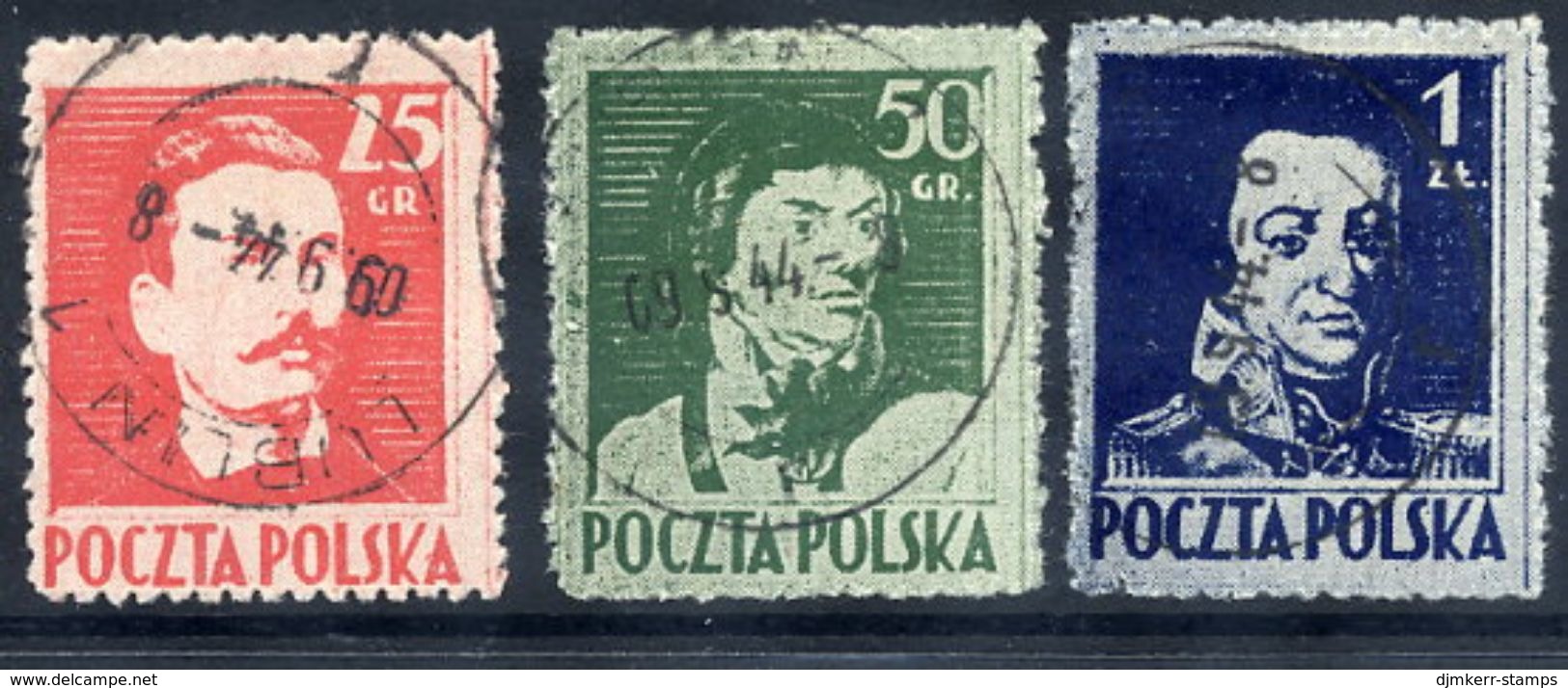 POLAND 1944 Liberation Heroes Perforated 11½, Used, Signed Jungjohann BPP.  Michel 380-82C - Used Stamps