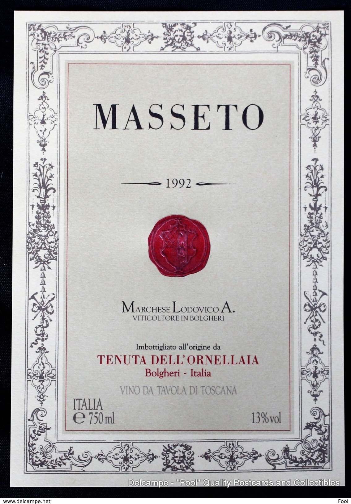 Etiquette Label Wijnetiket Masseto 1992 Bolgheri Italia Toscana - Vino Rosso