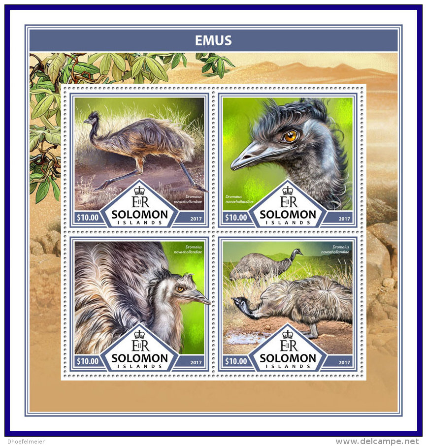 SOLOMON ISLANDS 2017 ** Emus Birds Vögel Oiseaux M/S - OFFICIAL ISSUE - DH1737 - Autruches