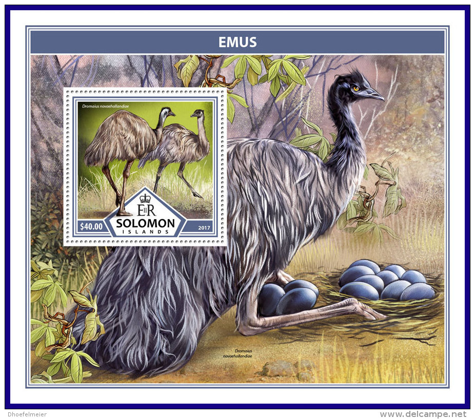 SOLOMON ISLANDS 2017 ** Emus Birds Vögel Oiseaux S/S - OFFICIAL ISSUE - DH1737 - Struzzi