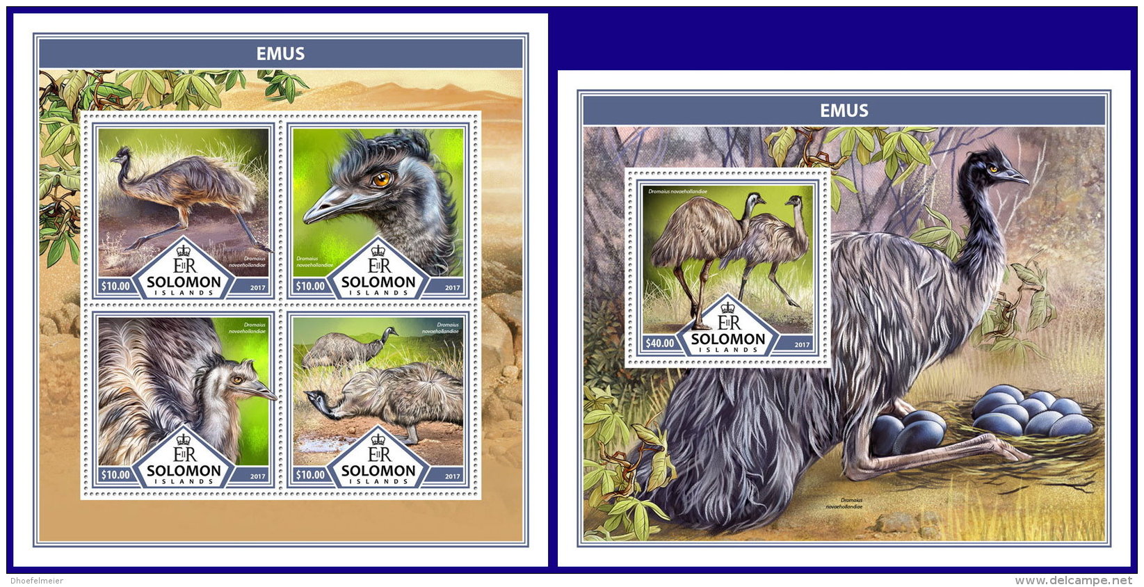 SOLOMON ISLANDS 2017 ** Emus Birds Vögel Oiseaux M/S+S/S - IMPERFORATED - DH1737 - Struzzi