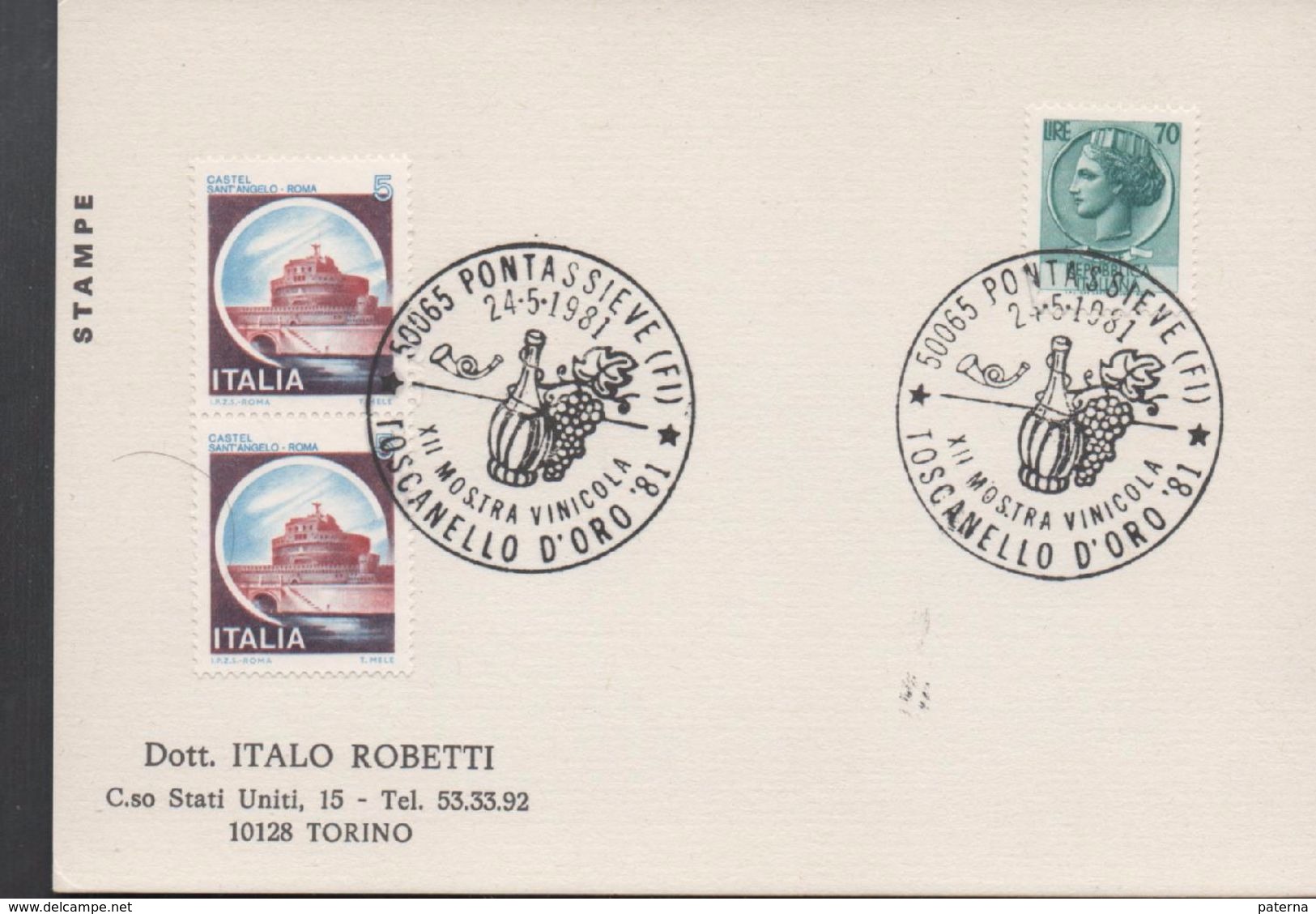3175  Tarjeta Pontassieve 1981, Muestra Vinicola, Toscanello D'oro , Uva, Vino, - Wein & Alkohol