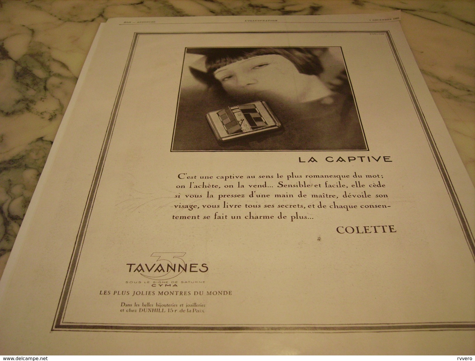 ANCIENNE PUBLICITE MONTRE TAVANNES LA CAPTIVE 1929 - Autres & Non Classés