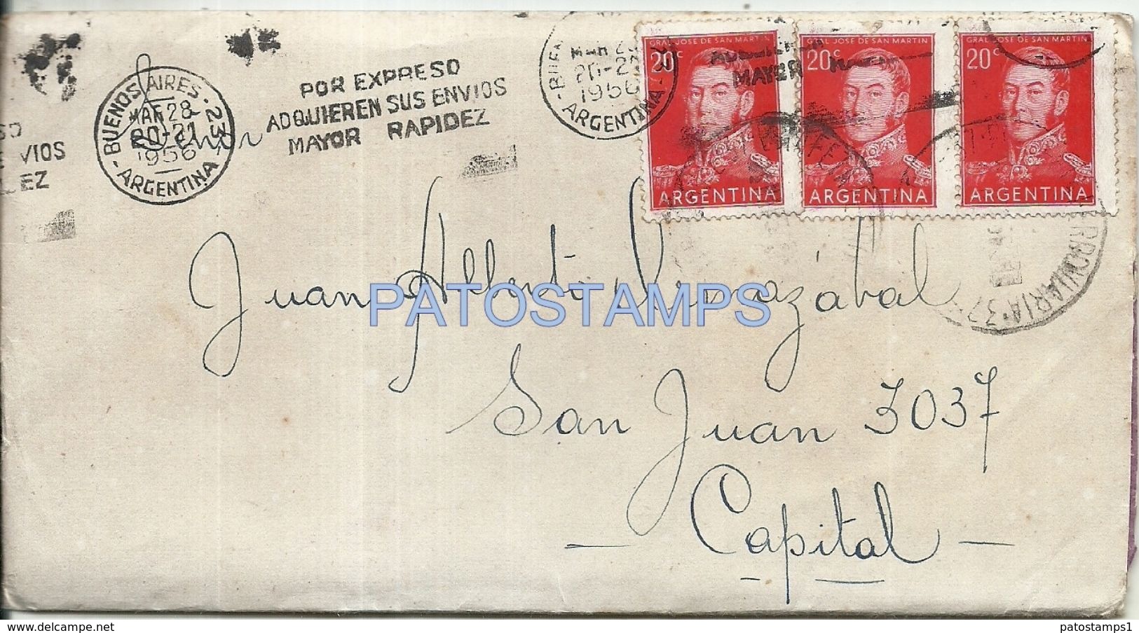 78305 ARGENTINA VILLA SAUZE  COVER EXPRESO AÑO 1956 CIRCULATED TO BS AS TRIPTICO STAMPS NO POSTCARD - Autres & Non Classés