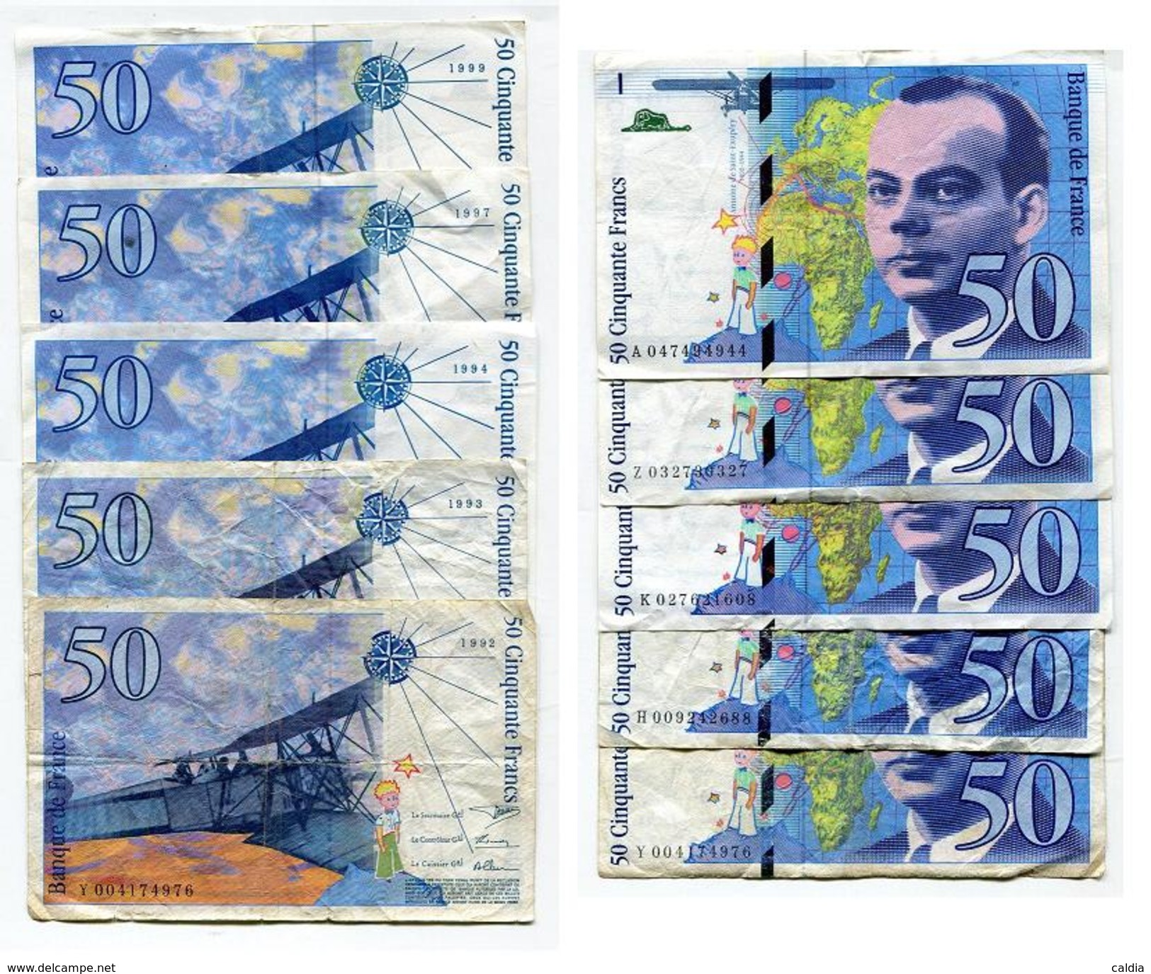 D17 France 50 Francs "" St EXUPERY "" 1992 + 1993 + 1994 + 1997 + 1999 - 50 F 1992-1999 ''St Exupéry''