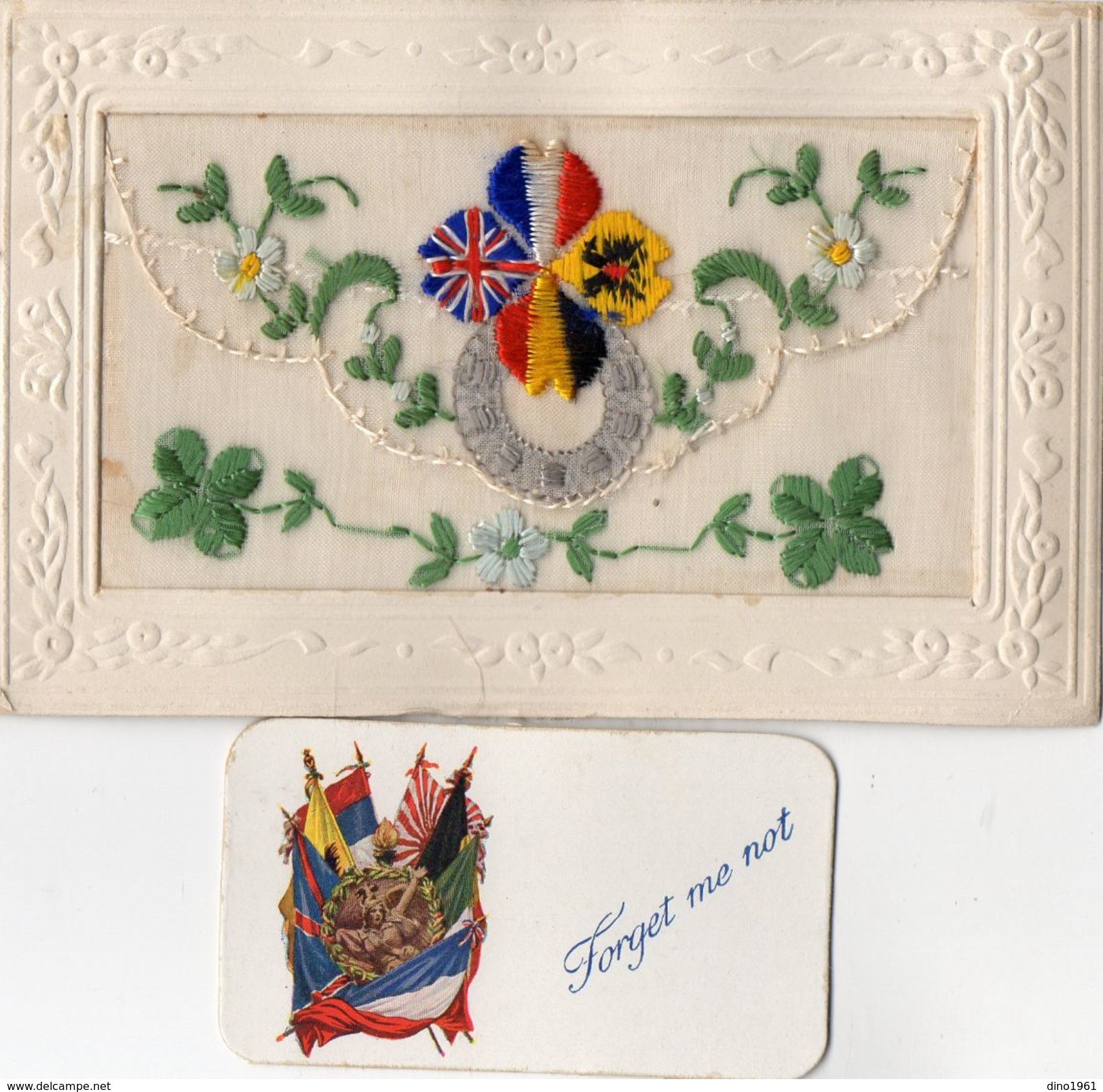 CPA 2032 - MILITARIA - Carte Brodée Militaire - Guerre 1914 - 18 -  Trèfle, Drapeaux & Fer à Cheval - Embroidered