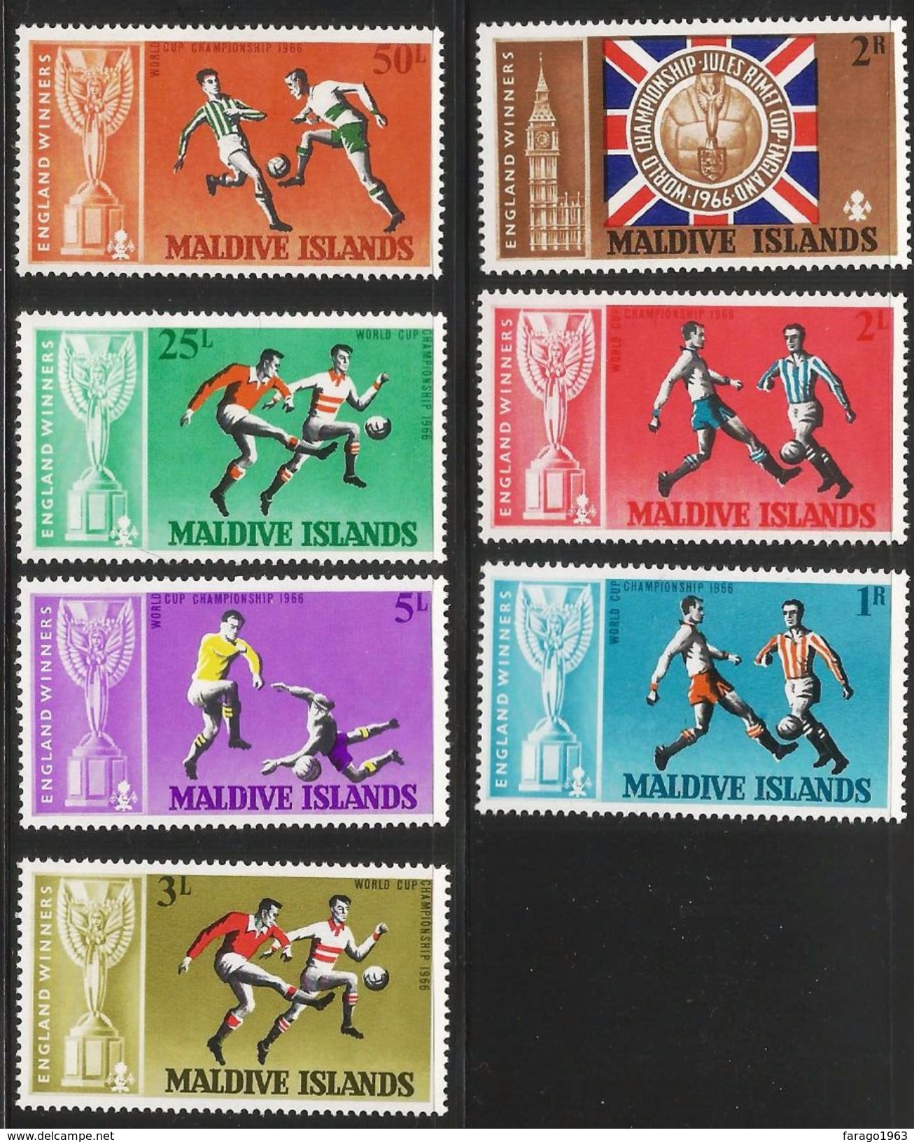 1966 Maldives World Cup Football ENGLAND WINNERS! Complete Set Of 7  MNH - Maldive (1965-...)