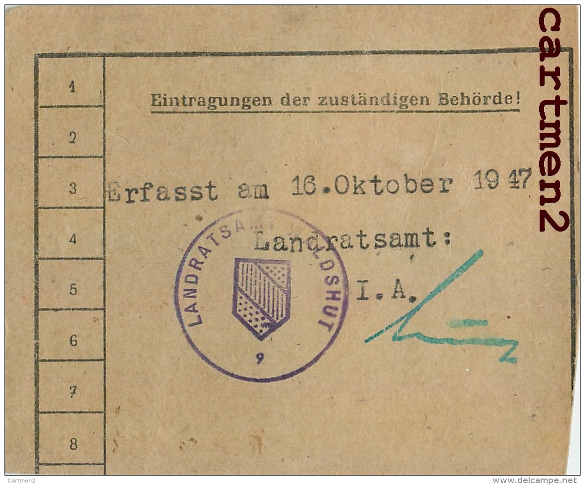 PERSONALAUSWEIS ? DEUTSCHLAND ERFASST LANDRATSAMT WALDSHUT 1947 CARTE D'IDENTITE ? - Non Classés