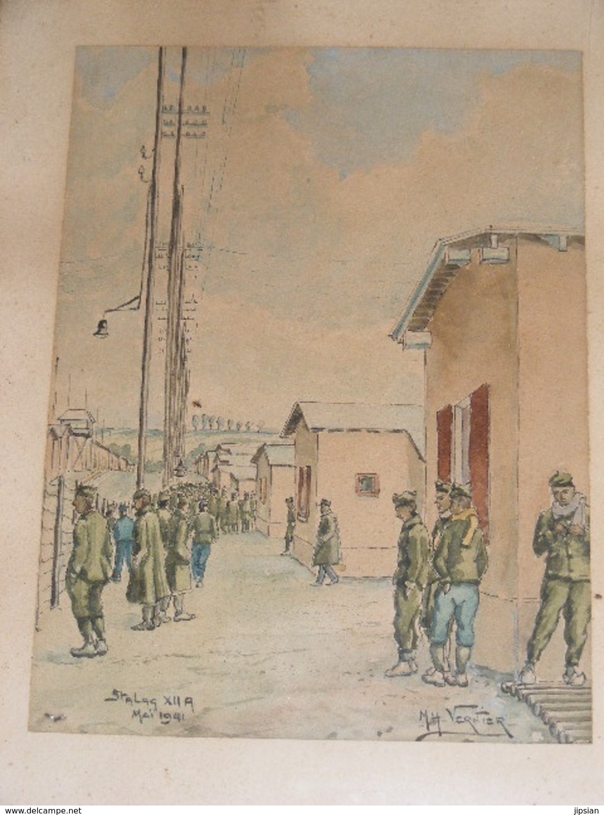 Aquarelle Originale Stalag XII A Mai 1941 Signée MH Vernier - Other & Unclassified