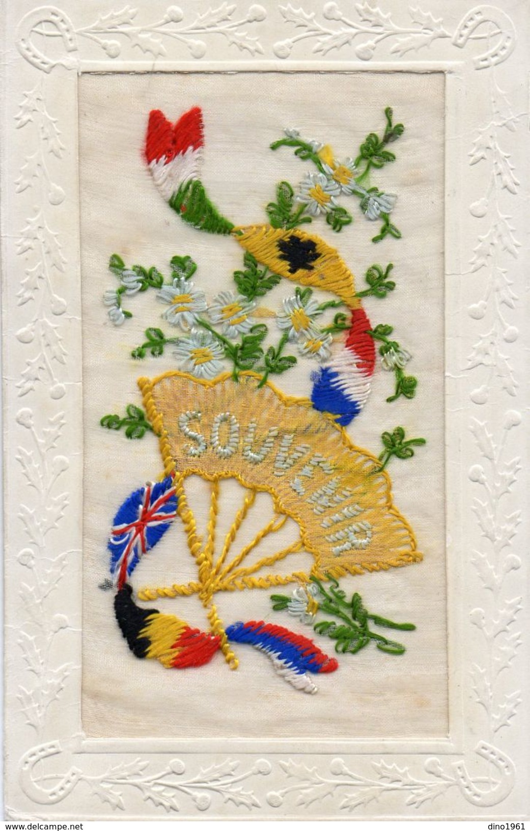 CPA 2040 - MILITARIA - Carte Brodée Militaire - Guerre 1914 - 18 - Souvenir - Drapeaux, Eventail & Fleurs - L'YSER - Ricamate