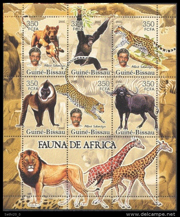 Guinée Bissau 2005 Albert SCHWEITZER Lion Girafe Singe - Albert Schweitzer