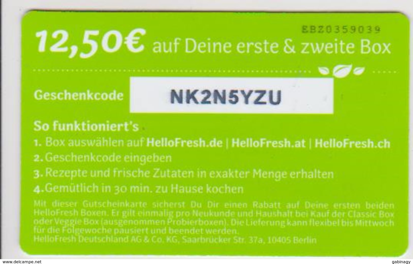 GIFT CARD - SWITZERLAND - HELLO FRESH 01 - Gift Cards