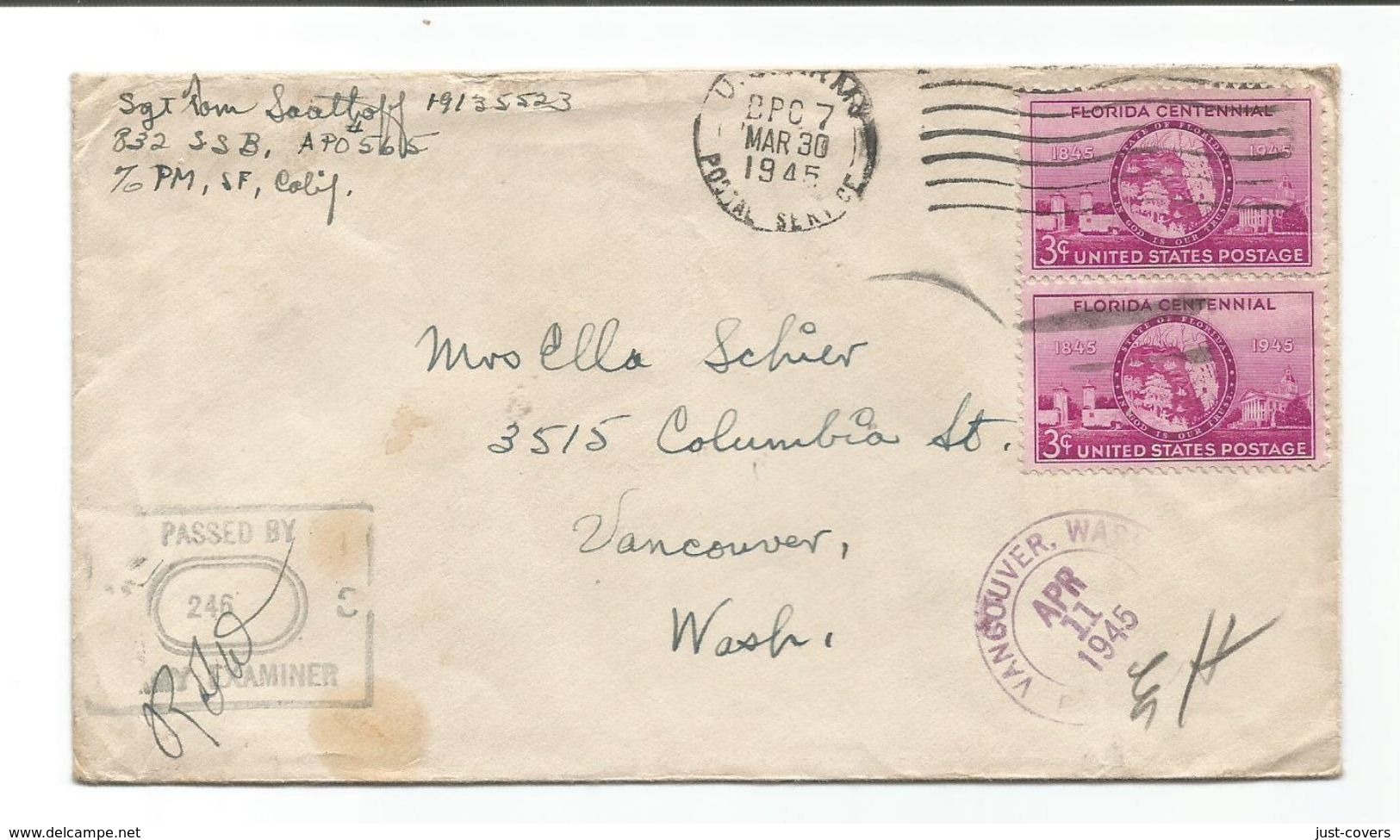 United States Scott # 927   APO 565 Indonesia  3/30/1945. Censored. - Lettres & Documents
