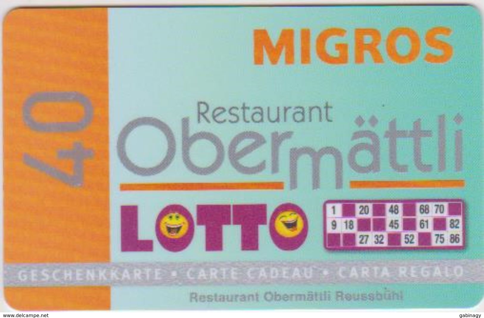 GIFT CARD - SWITZERLAND - MIGROS 305 - RESTAURANT OBERMATTLI - LOTTO 40 - Gift Cards