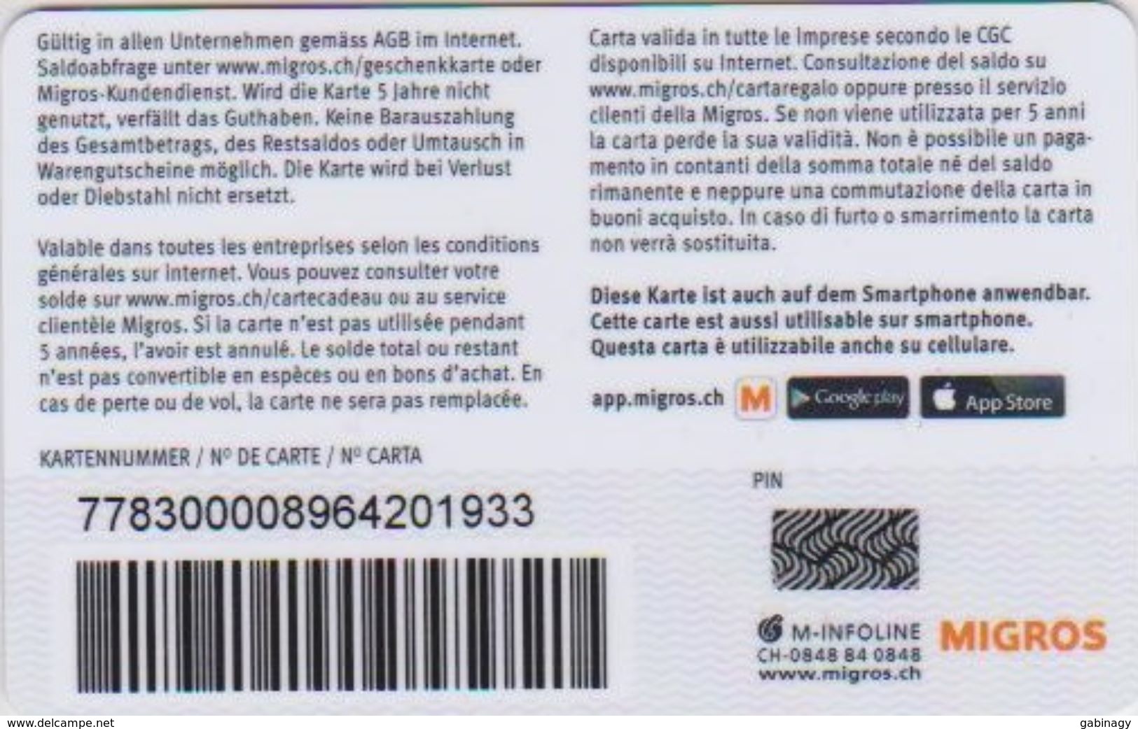 GIFT CARD - SWITZERLAND - MIGROS 312 - JUBIHUI 750 - Gift Cards