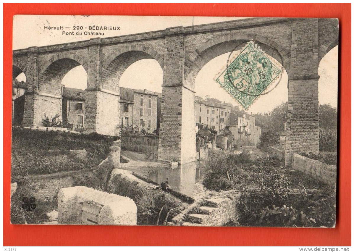 MNV-23  Bédarieux Pont Du Chateau, Cachet Frontal 1905 - Bedarieux