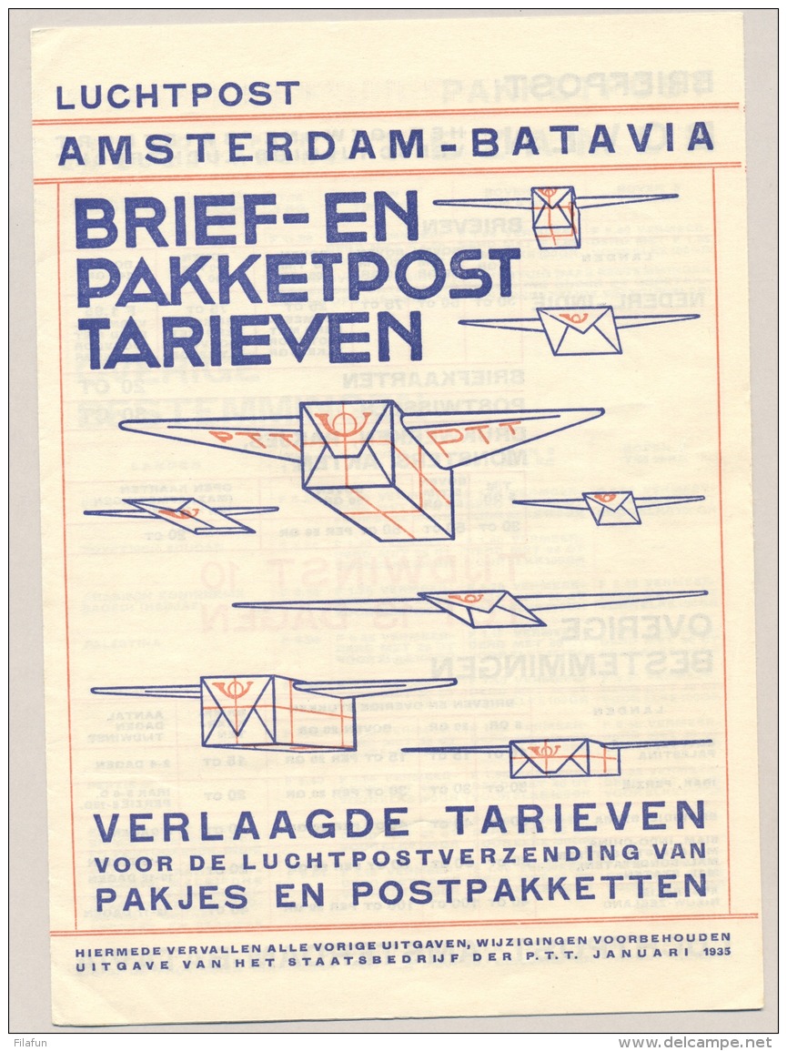 Nederlands Indië - 1935 - Originele Tarievenlijst Luchtpost Amsterdam - Batavia - Nederlands-Indië