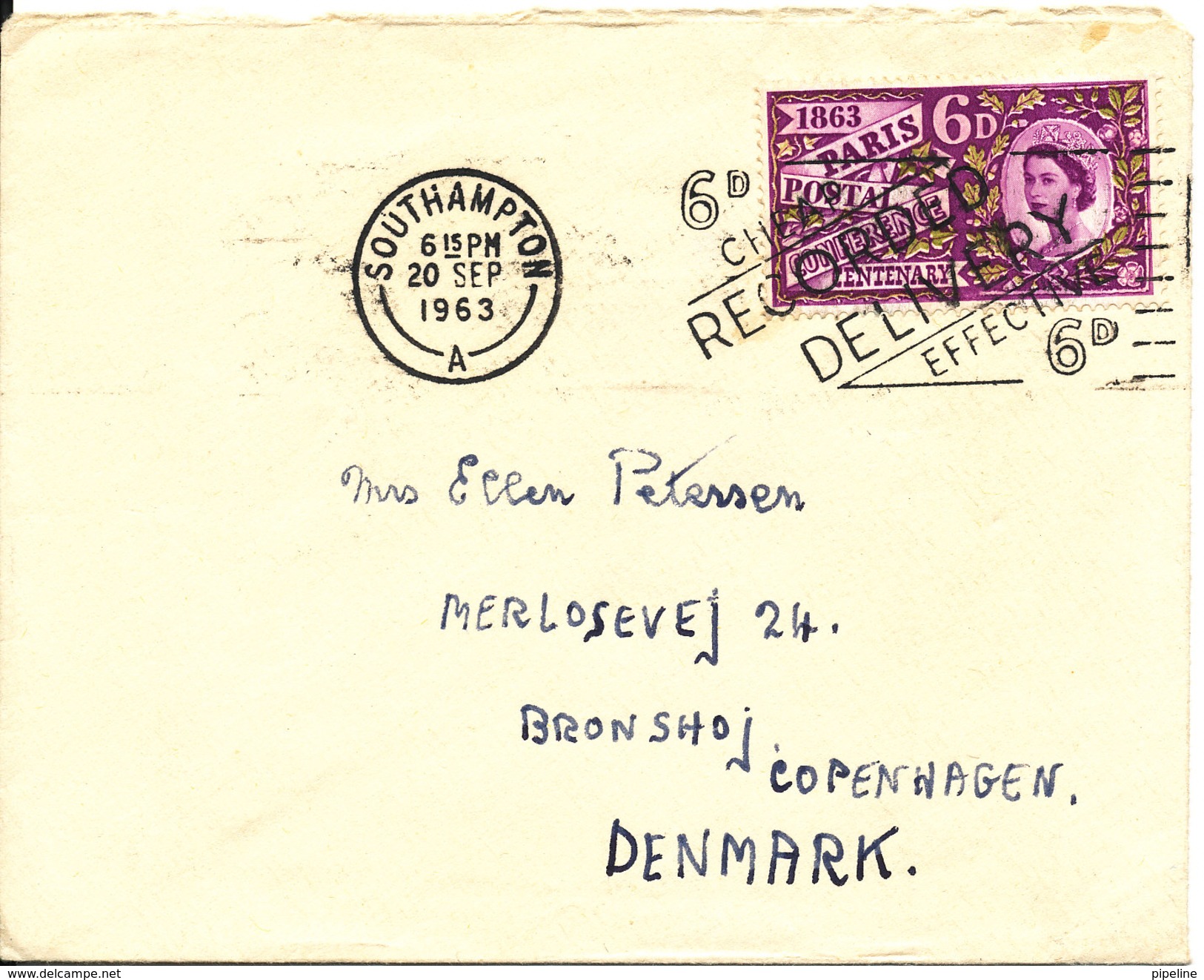 Great Britain Cover Sent To Denmark Southampton 20-9-1963 Single Franked - Covers & Documents