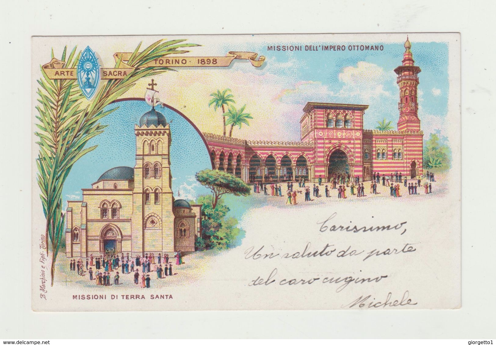 ARTE SACRA TORINO 1898 - CARTOLINA - MISSIONI IMPERO OTTOMANO -VIAGGIATA Affrancata Due Centesimi E Un Centesimo Regno - Missioni